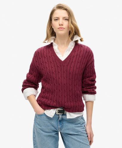 Women's Oversized V Neck Cable Jumper Red / Bordeaux Red - Size: 14-16 - Superdry - Modalova