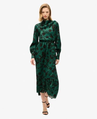 Women's Maxi Cowl Neck Jacquard Dress Green / Sketch Floral Silhouette Teal - Size: 10 - Superdry - Modalova