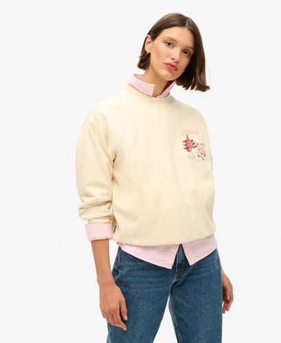 Women's Suika Embroidered Loose Sweatshirt Cream / Rice White - Size: 12 - Superdry - Modalova