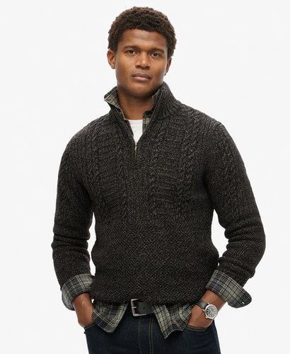 Men's Vintage Jacob Cable Knit Half Zip Jumper Black / Charcoal Black Twist - Size: XL - Superdry - Modalova