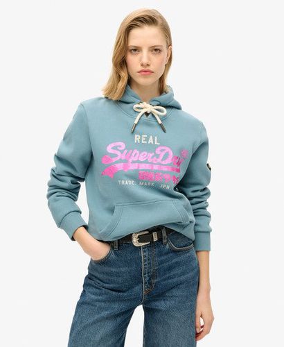 Women's Embellished Vintage Logo Graphic Hoodie Blue / Aegean Blue - Size: 10 - Superdry - Modalova