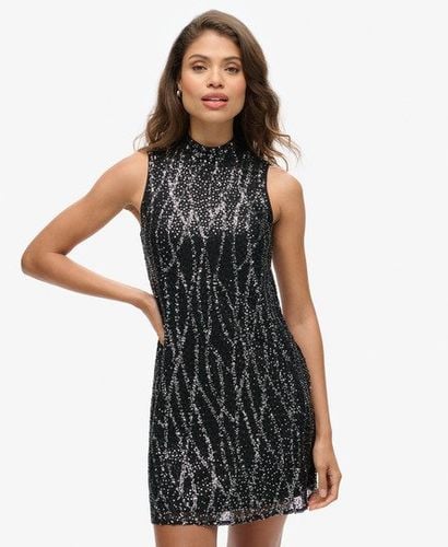 Women's Sleeveless Sequin A Line Mini Dress Black / Black Sequin - Size: 8 - Superdry - Modalova