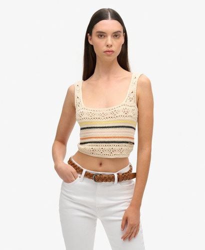 Women's Lace-up Crochet Cropped Vest Top Cream / Buttercream Mini Stripe - Size: 10 - Superdry - Modalova