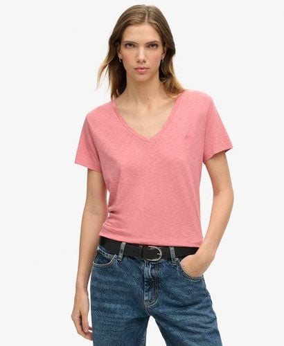 Women's Slub Embroidered V-Neck T-Shirt Pink / Dusty Rose - Size: 8 - Superdry - Modalova