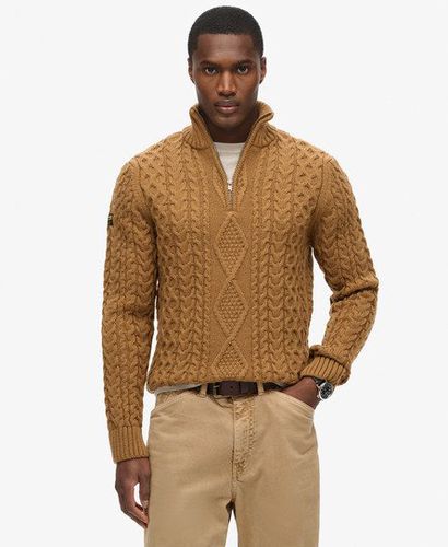 Men's Vintage Jacob Cable Knit Half Zip Jumper Brown / Classic Brown Camel - Size: XL - Superdry - Modalova