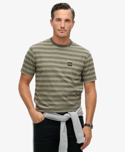 Men's Textured Stripe Pocket T-Shirt Dark Grey / Washed Olive Stripe - Size: S - Superdry - Modalova