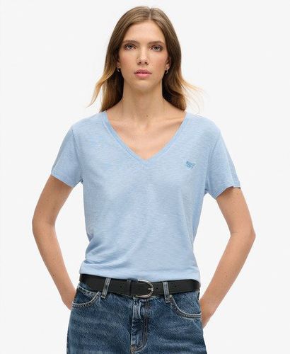 Women's Slub Embroidered V-Neck T-Shirt Blue / Forever Blue - Size: 8 - Superdry - Modalova