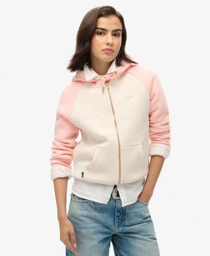 Women's Essential Baseball Zip Hoodie Pink / Pale Rose Pink/ Light Oat Marl - Size: 10 - Superdry - Modalova