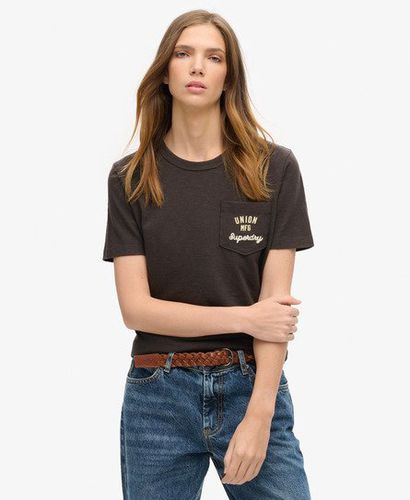 Women's Workwear Embroider Pocket T-Shirt Black / Bison Black - Size: 10 - Superdry - Modalova