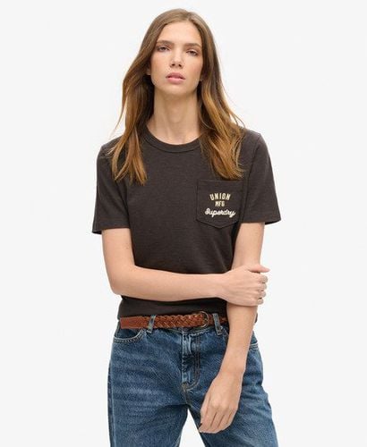 Women's Workwear Embroider Pocket T-Shirt Black / Bison Black - Size: 12 - Superdry - Modalova