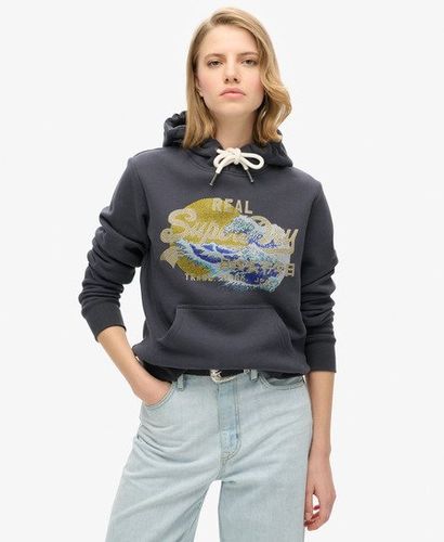 Women's Tokyo Vintage Logo Graphic Hoodie Dark Grey / Ebony - Size: 16 - Superdry - Modalova