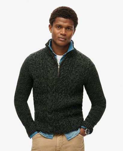 Men's Jacob Cable Knit Half Zip Jumper Black / Black Twist - Size: L - Superdry - Modalova