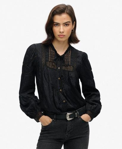 Women's Woven Lace Long-Sleeved Blouse Black - Size: 10 - Superdry - Modalova