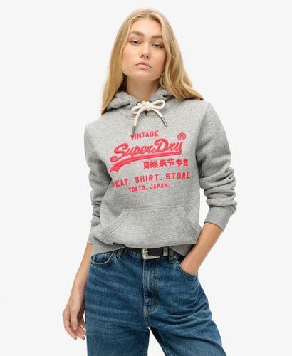 Women's Neon Vintage Logo Hoodie Grey / Athletic Grey Marl - Size: 14 - Superdry - Modalova