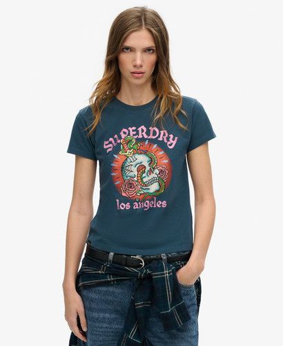 Women's Tattoo Rhinestone Fitted T-Shirt Navy / Ink - Size: 14 - Superdry - Modalova