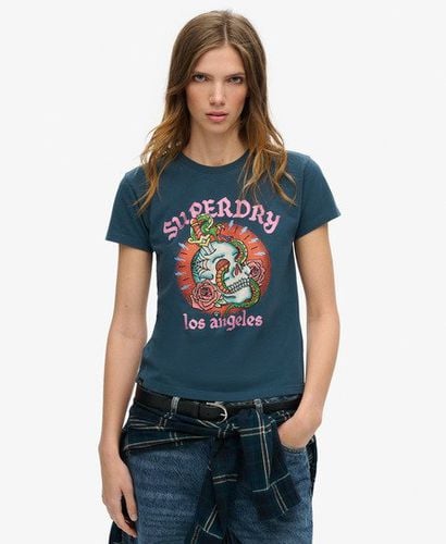 Women's Tattoo Rhinestone Fitted T-Shirt Navy/Red / Ink - Size: 12 - Superdry - Modalova