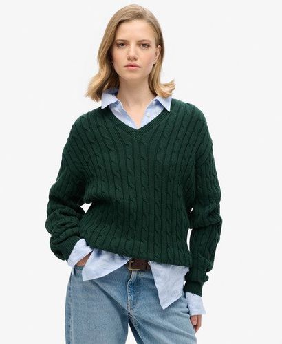 Women's Oversized V Neck Cable Jumper Dark Green / Darkest Pine Green - Size: 10-12 - Superdry - Modalova