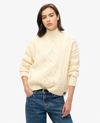 Women's Cable High Neck Jumper Cream / Jasper White - Size: 16 - Superdry - Modalova