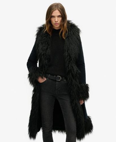 Women's Faux Fur Lined Longline Afghan Coat Black - Size: 14 - Superdry - Modalova