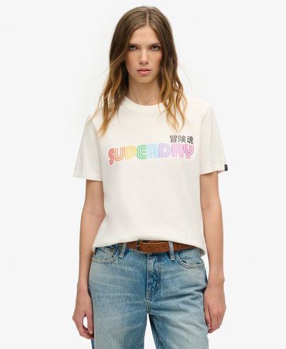 Women's Rainbow Logo Relaxed Fit T-Shirt Cream / Ecru - Size: 10 - Superdry - Modalova