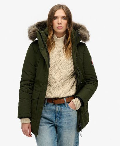 Women's Everest Faux Fur Hooded Parka Coat Green / Abyss Khaki - Size: 14 - Superdry - Modalova