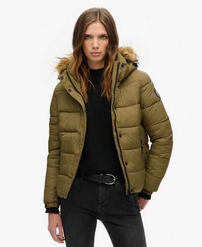 Women's Faux Fur Short Hooded Puffer Jacket Khaki / Camouflage Khaki - Size: 16 - Superdry - Modalova