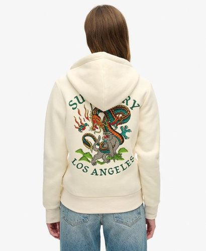 Women's Tattoo Rhinestone Zip Hoodie Cream / Rice White - Size: 14 - Superdry - Modalova