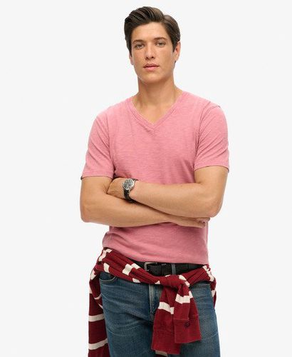 Men's V-Neck Slub Short Sleeve T-Shirt Pink / Mesa Rose Pink - Size: L - Superdry - Modalova