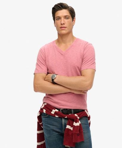 Men's V-Neck Slub Short Sleeve T-Shirt Pink / Mesa Rose Pink - Size: M - Superdry - Modalova