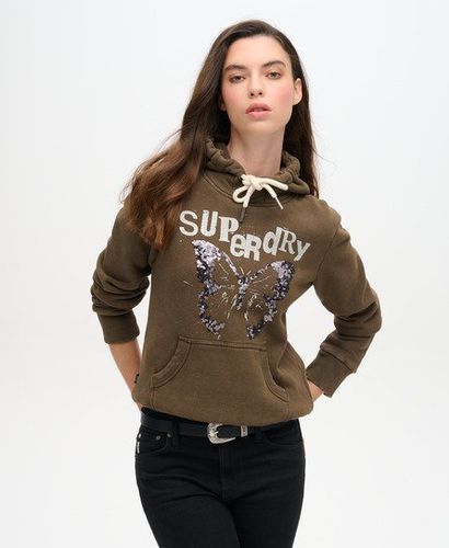 Women's Embellished Punk Graphic Hoodie Khaki / Deep Khaki Green - Size: 16 - Superdry - Modalova