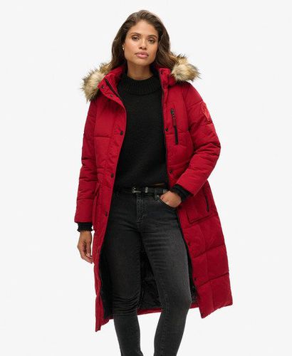 Women's Longline Faux Fur Everest Coat Red - Size: 10 - Superdry - Modalova