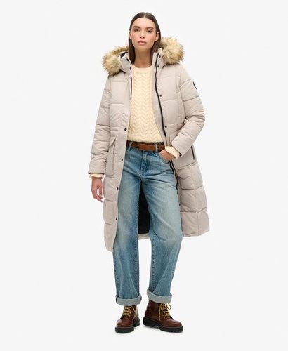 Women's Everest Longline Puffer Coat Beige / Chateau Gray - Size: 12 - Superdry - Modalova