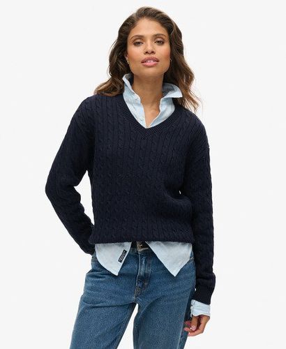 Women's Oversized V Neck Cable Knit Jumper Navy / Eclipse Navy - Size: 14-16 - Superdry - Modalova