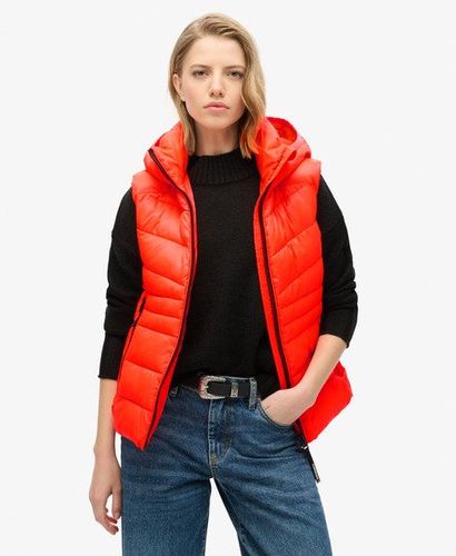 Women's Hooded Fuji Quilt Padded Gilet Coral / Volcanic Coral - Size: 14 - Superdry - Modalova