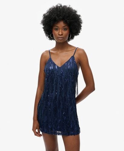 Women's Sequin Fringe V Neck Cami Mini Dress, Navy Blue, Size: 12 - Superdry - Modalova