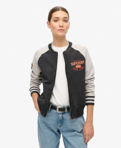 Women's College Script Graphic Jersey Bomber Jacket Black - Size: 10 - Superdry - Modalova