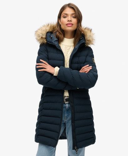 Women's Fuji Faux Fur Hood Mid Length Navy / Eclipse Navy - Size: 12 - Superdry - Modalova