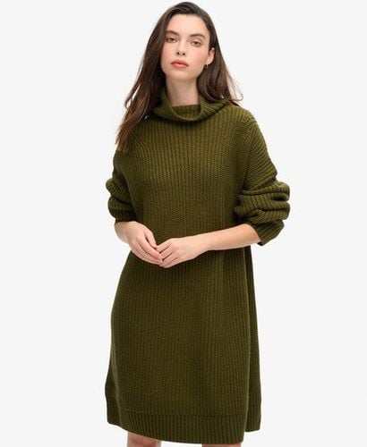 Women's Chunky Rib Knit Jumper Dress Green / Dark Moss Green - Size: 8 - Superdry - Modalova