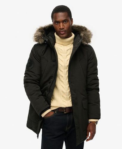 Men's Everest Faux Fur Hooded Parka Coat Dark Grey / Jet Black - Size: L - Superdry - Modalova