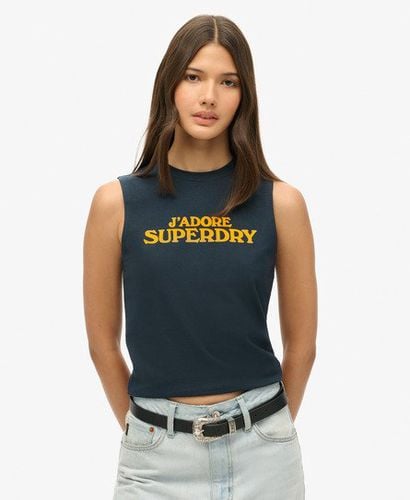 Ladies Slim Fit Logo Print Sport Luxe Graphic Fitted Tank Top, Navy Blue, Size: 12 - Superdry - Modalova