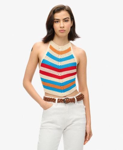 Women's Hanky Hem Halter Crochet Top Cream / Buttercream Sugar Stripe - Size: 10 - Superdry - Modalova