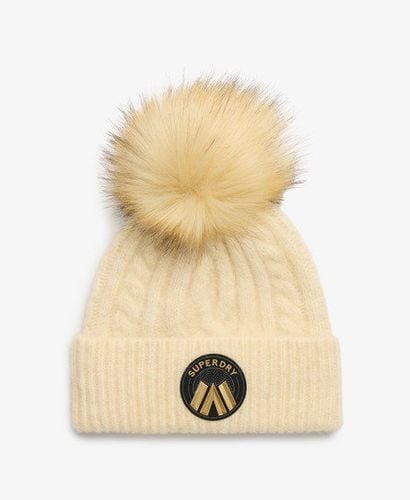 Women's Cable Luxe Knit Beanie Hat Beige / Oatmeal White - Size: 1SIZE - Superdry - Modalova