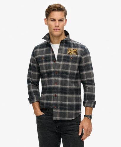 Men's Classic Check Embroidered Overshirt, Grey and Black, Size: L - Superdry - Modalova