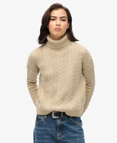 Women's Drop Shoulder Cable Roll Neck Jumper Beige / Mid Caramel Twist - Size: 14 - Superdry - Modalova