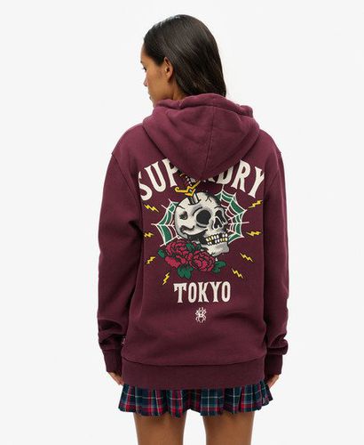 Women's Oversized Tattoo Back Graphic Hoodie Purple / Fig Purple - Size: Xxl - Superdry - Modalova