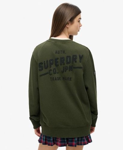 Women's Cotton Embroidered Logo Oversized Workwear Applique Sweatshirt, Dark Green, Size: L - Superdry - Modalova