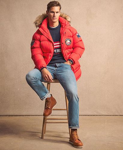 Men's Everest Longline Baffled Parka Jacket Red / Heritage Red - Size: S - Superdry - Modalova