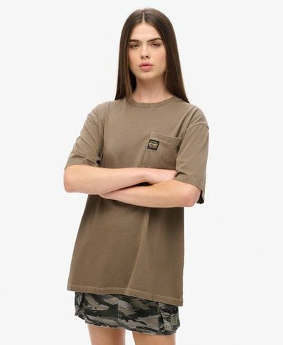 Women's Oversized Contrast Stitch Pocket T-Shirt Brown / Washed Morel Brown - Size: Xxl - Superdry - Modalova