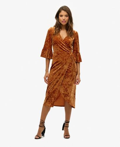 Women's Short Sleeve Velvet Wrap Midi Dress Brown / Tobacco Brown - Size: 10 - Superdry - Modalova