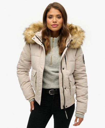 Women's Hooded Everest Puffer Bomber Jacket Beige / Chateau Gray - Size: 14 - Superdry - Modalova